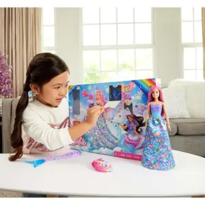 Barbie Advent Calendar with Doll & 24 Surprise Accessories Including Unicorn & 3 Pets - HRG90