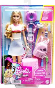 Barbie Doll And Accessories, 'Malibu' Travel Set With Puppy And 10+ Pieces Including Working Suitcase HJY18