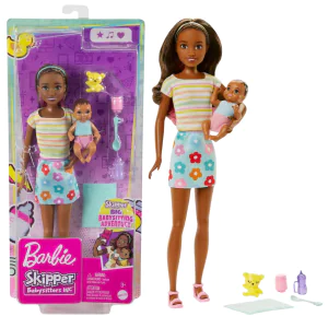 Barbie Skipper Babysitters Inc Set With Skipper Doll in Flower Print Skirt, Baby Doll & 5 Themed Pieces HJY31