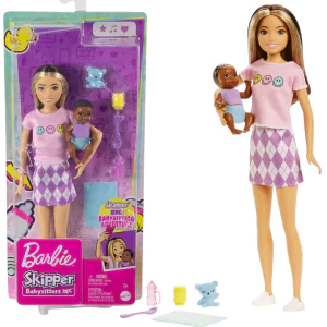 Barbie Skipper Babysitters Inc Set With Skipper Doll in 'Smiley' Top, Baby Doll & 4 Themed Pieces HJY32