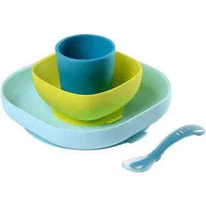 Beaba Silicone 4 pc Meal Set (Plate, Bowl, Cup & Spoon) Blue