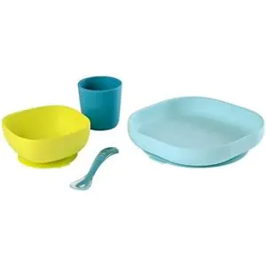 Beaba Silicone 4 pc Meal Set (Plate, Bowl, Cup & Spoon) Blue