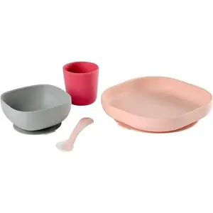 Beaba Silicone 4 pc Meal Set (Plate, Bowl, Cup & Spoon) Pink