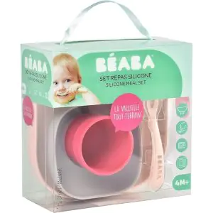Beaba Silicone 4 pc Meal Set (Plate, Bowl, Cup & Spoon) Pink