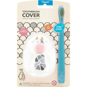 Flipper Fun Animal Cow Toothbrush Cover & Toothbrush Combo Pack