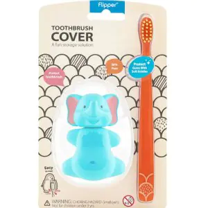 Flipper Fun Animal Elephant Toothbrush Cover & Toothbrush Combo Pack