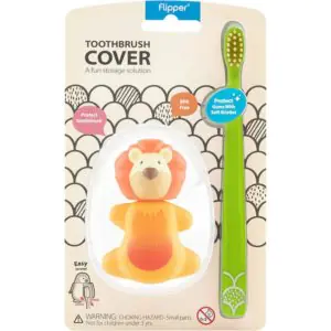 Flipper Fun Animal Lion Toothbrush Cover & Toothbrush Combo Pack