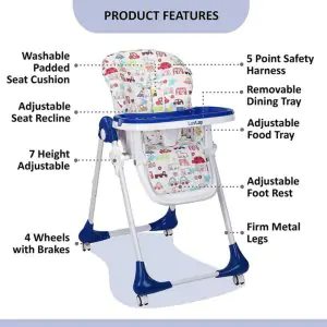 LuvLap Royal High Chair with Adjustable 7 Heights with Wheels Blue 18934