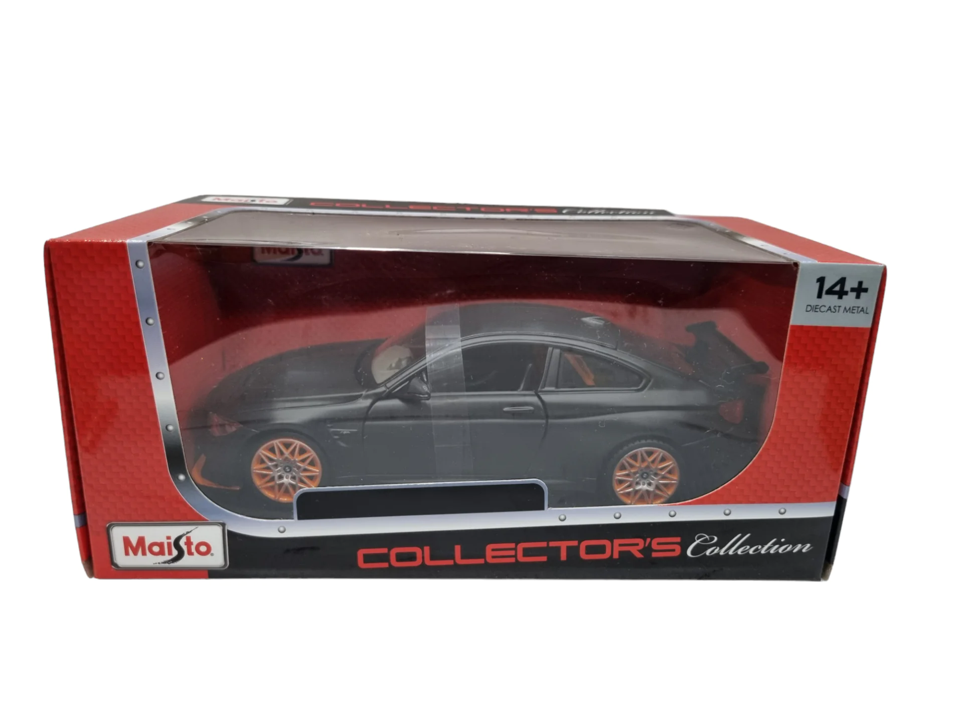 MAISTO BMW M4 GTS 1/24 DIECAST with ORANGE WHEELS DARK MATTE