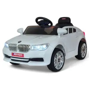 Mekashi Electric Kids Ride On MKS-005 Age 1 to 4 Years with 12V Rechargeable Battery, Remote Control, Swing, Bluetooth Music Player, LED Lights White