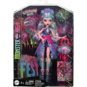 Monster High Lagoona Blue Doll With Glam Monster Fest Outfit and Festival Themed Accessories Like Snacks HXH82