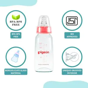 Pigeon Flexible Glass Baby Feeding Bottle - 4m+ (Pink)