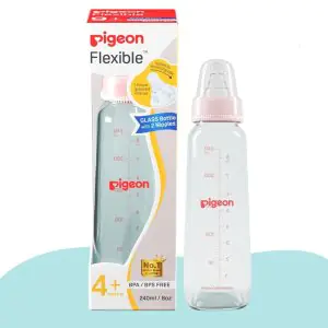 Pigeon Flexible Glass Baby Feeding Bottle - 4m+ (Pink)