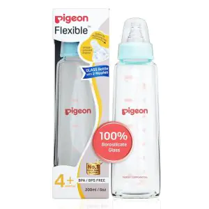 Pigeon Flexible Glass Feeding Bottle - 4m+ (Pale Blue)