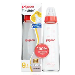 Pigeon Flexible Glass Feeding Bottle - 9m+ (Red)