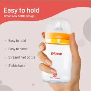 Pigeon Soft Latch Glass Feeding Bottle - 0m+ (Yellow)