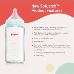 Pigeon Soft Latch Glass Feeding Bottle - 3m+ (Green)