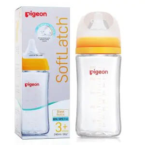 Pigeon Soft Latch Glass Feeding Bottle - 3m+ (Yellow)