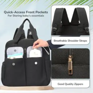 R for Rabbit Caramello Breezy Premium Material Diaper Bag DBCMBB10 (Black)