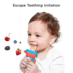 R for Rabbit First Feed Bunny Soft Silicon Baby Nibbler Chewing Fruit Feeder for Babies - Orange/Blue