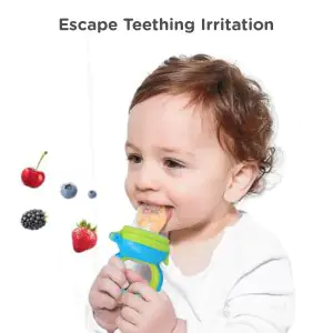 R for Rabbit First Feed Bunny Soft Silicon Nibbler Chewing Fruit Feeder for Babies - Green/Blue