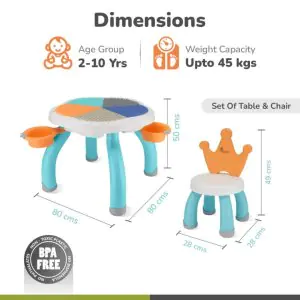 R for Rabbit Little Genius Regal Kids Study Table With Chair Orange
