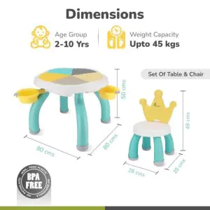 R for Rabbit Little Genius Regal Kids Study Table With Chair Yellow