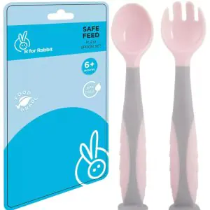 R for Rabbit Premium Safe Feed Flexi Baby Spoon & Fork Set - Pink/Grey