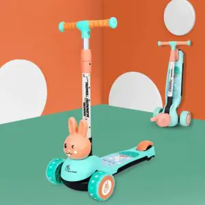 R for Rabbit Road Runner Bunny Scooter Green Peach With PU LED Wheels