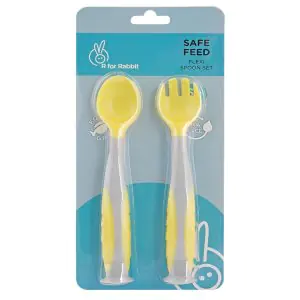 R for Rabbit Safe Feed Flexi Baby Spoon & Fork Set - Yellow/Grey