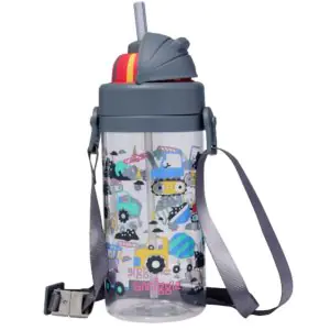 Smiggle Glide Teeny Tiny Plastic Drink Bottle With Strap 400Ml Grey