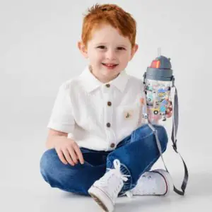 Smiggle Glide Teeny Tiny Plastic Drink Bottle With Strap 400Ml Grey