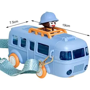 Supre Fans Straw Bus Cup With Shoulder Strap For Kids - Blue
