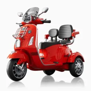 TF Double Seater Remote Control Vespa Kids Battery Operated Ride On Red 12V