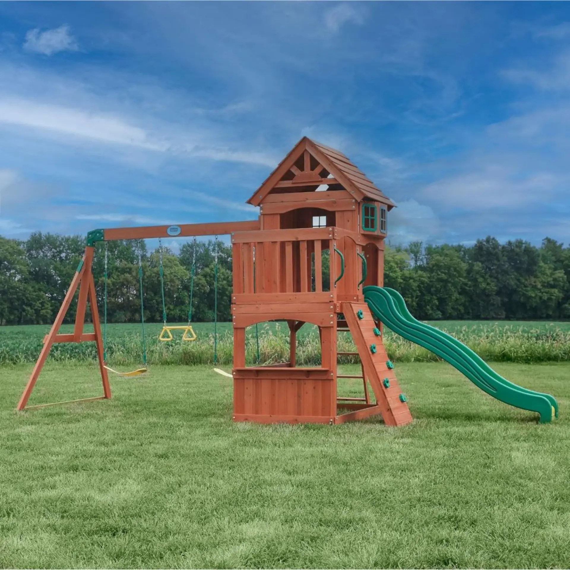 Backyard Atlantic Play Tower with Swing, Slide, Sandbox, Climbing