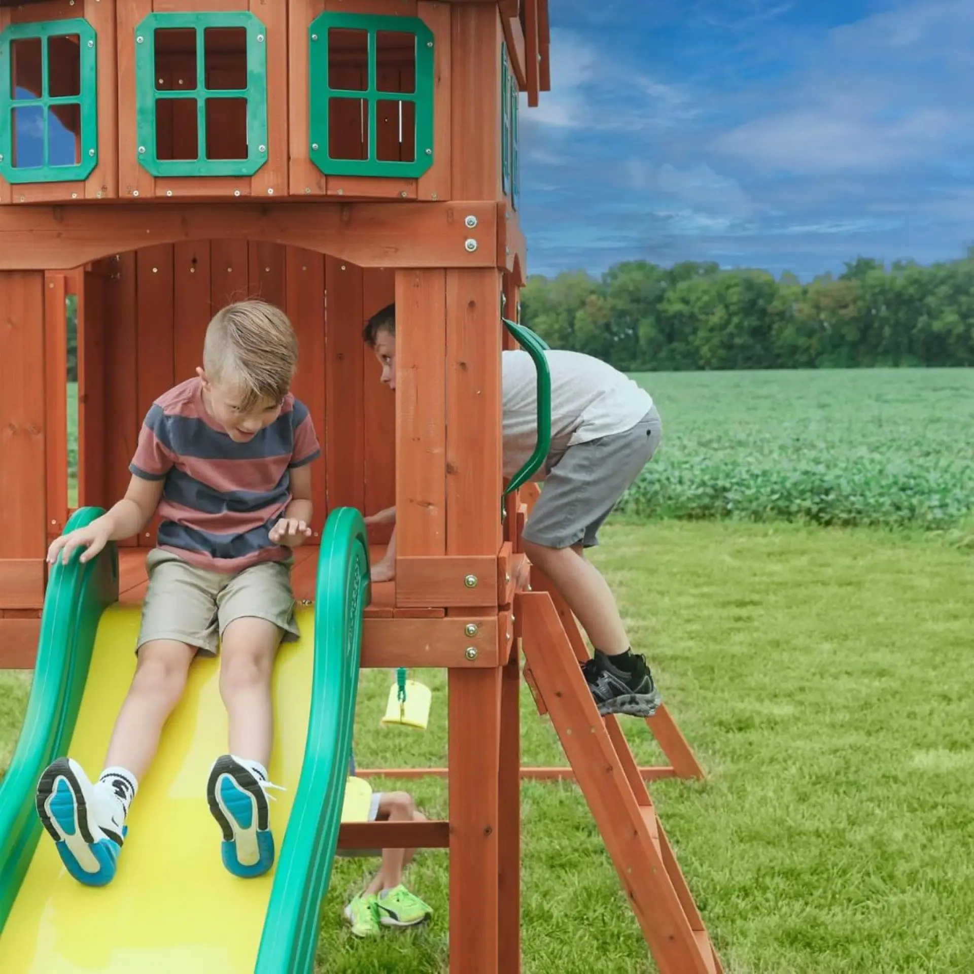 Backyard Atlantic Play Tower with Swing, Slide, Sandbox, Climbing