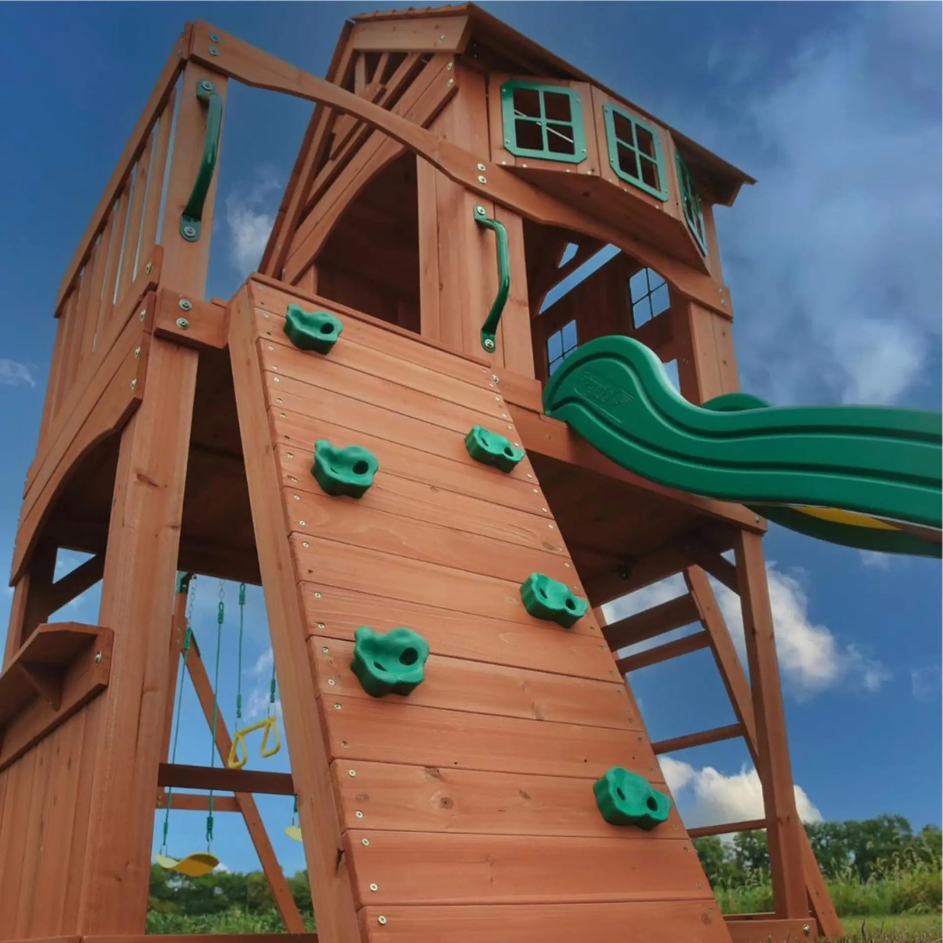 Backyard Atlantic Play Tower with Swing, Slide, Sandbox, Climbing