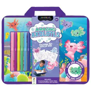 Hinkler Kaleidoscope Amazing Axolotls Colouring Set with Lap Desk