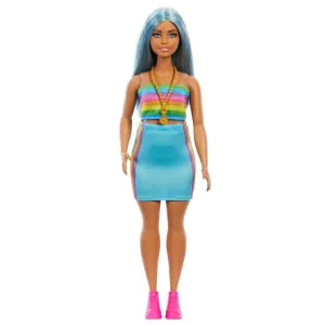 Mattel Barbie Fashionistas Doll Long Blue Hair Rainbow Top