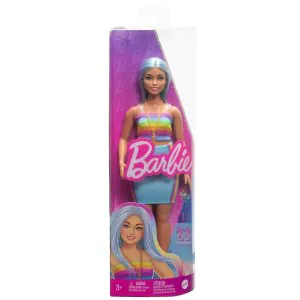 Mattel Barbie Fashionistas Doll Long Blue Hair Rainbow Top