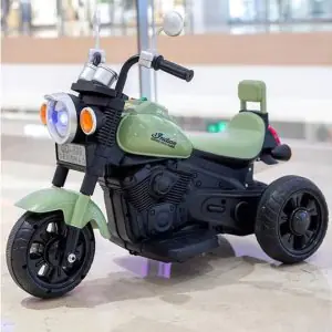 TF Harley Bike Battery Operated Green Color With Music And Lights For 2 To 6 Year Child With Foot Accelerator