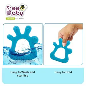 Bee Baby Finger Shape Blue Soft Silicone Teether