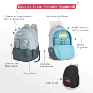 Genie Celia 40L Grey Laptop Backpack With Raincover
