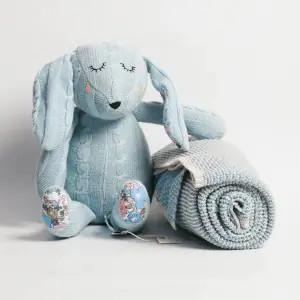 Inspiia Bunny Knitted Gift Set With Blanket (Blue)