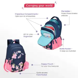 Genie Lilac 27L Navy Blue School Backpack