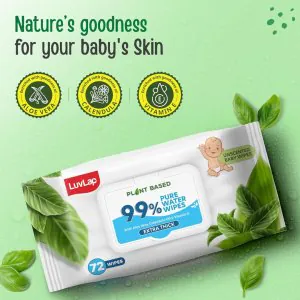 LuvLap Plant Based 99% Pure Water Baby Wipes 72 Pcs Extra Thick (Pack Of 2)