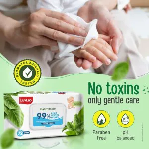 LuvLap Plant Based 99% Pure Water Baby Wipes 72 Pcs Extra Thick (Pack Of 2)