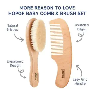 Hopop Natural Bristle Baby Wooden Brush & Comb Set