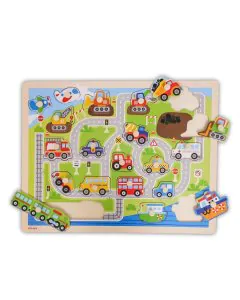 Open Ended Wooden Giant Peg Puzzle Vehicles