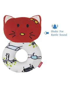 Trots Plush Kitty Face Rattle Soft Toy with Round Handle